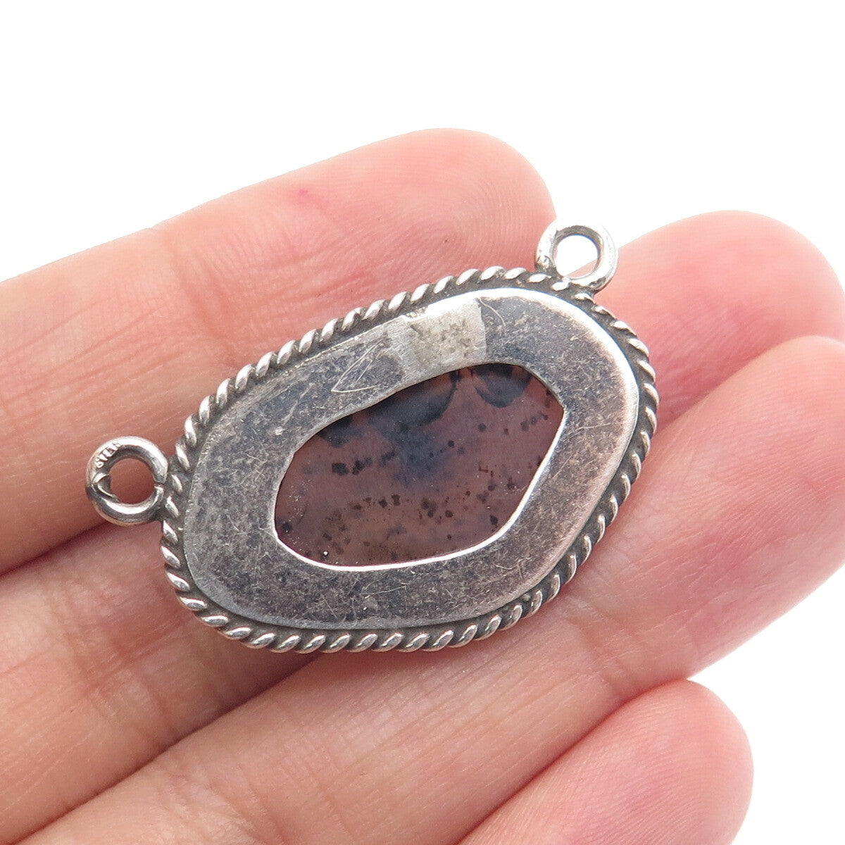 925 Sterling Silver Vintage Real Agate Centerpiece Pendant