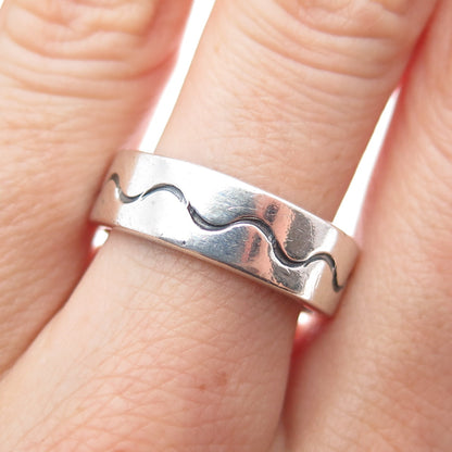 925 Sterling Silver Vintage Modernist Wave Band Ring Size 8.25