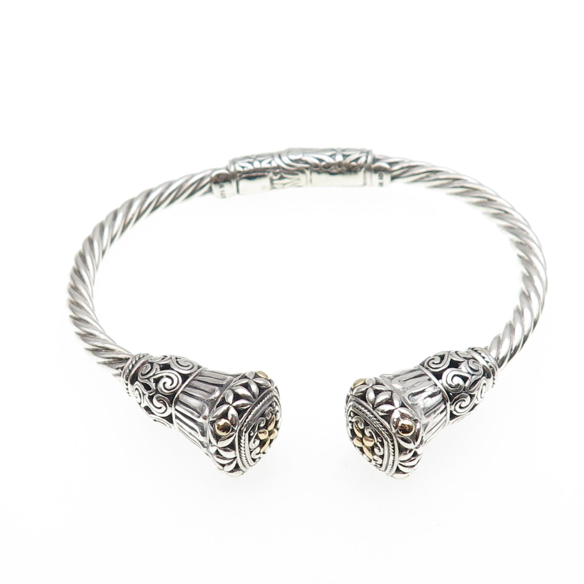 ANNIKA WITT 925 Sterling Silver 14K Gold Vintage Floral Cuff Bracelet 6.25"