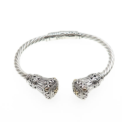 ANNIKA WITT 925 Sterling Silver 14K Gold Vintage Floral Cuff Bracelet 6.25"