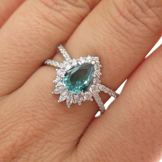 925 Sterling Silver Blue & White C Z Crisscross Ring Size 7.25