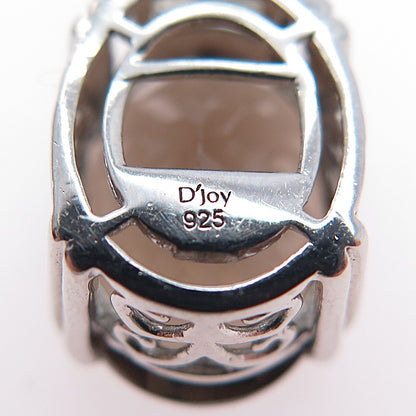 D'Joy 925 Sterling Silver Real Oval-Cut Smoky Quartz Charm Pendant