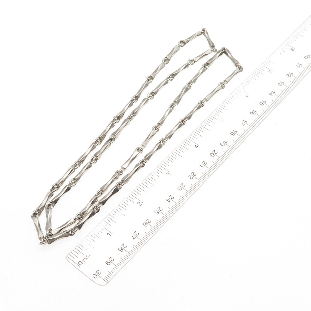 925 Sterling Silver Vintage Mexico Modernist Bar Chain Necklace 28"