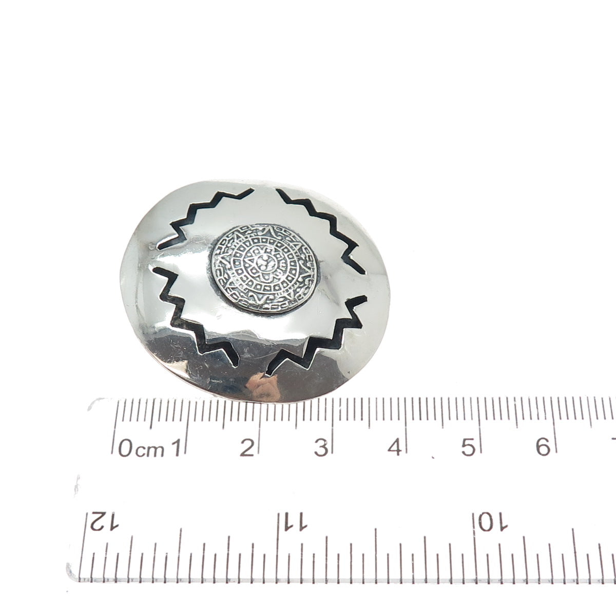 925 Sterling Silver Vintage JS Mexico Mayan Calendar Disc Pin Brooch / Pendant