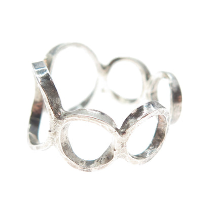 925 Sterling Silver Vintage Modernist Circle Link Adjustable Ring Size 8.25