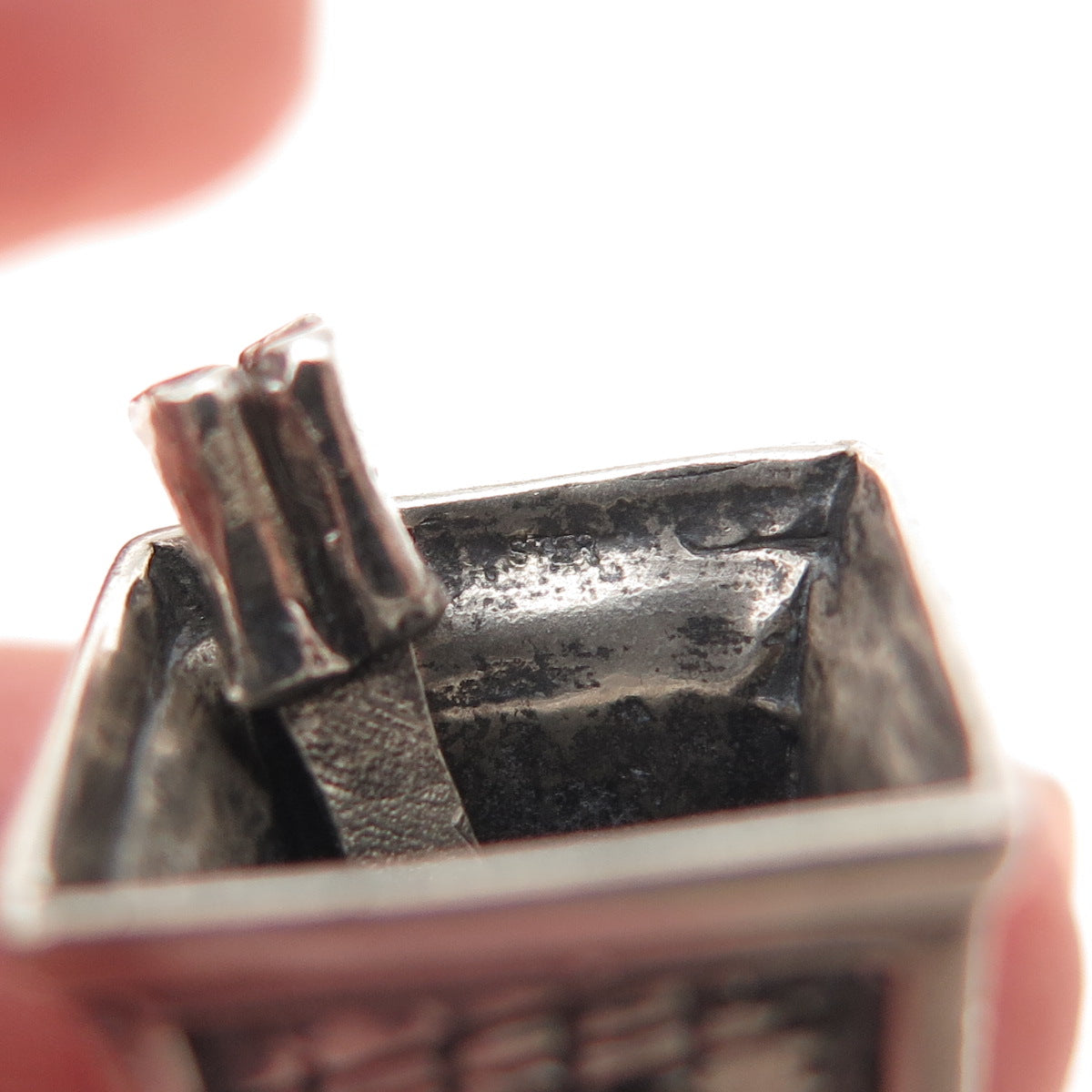 925 Sterling Vintage Lighthouse & Stork Bell 1791 Oxidized 3D Charm Pendant
