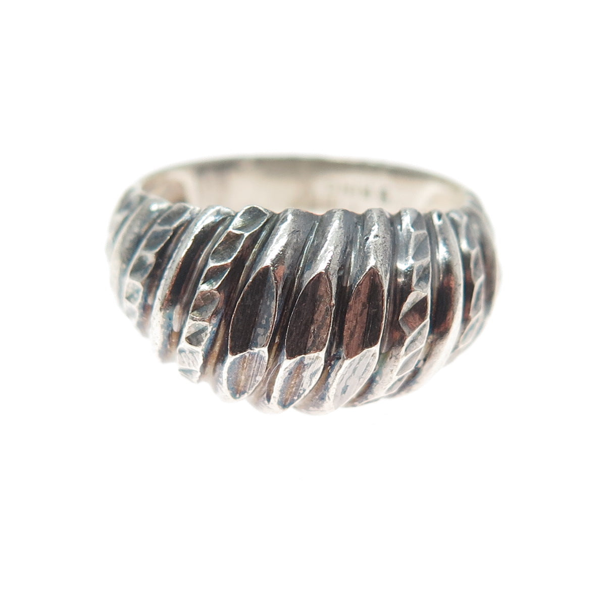 925 Sterling Silver Vintage Modernist Ribbed Dome Oxidized Ring Size 6.5