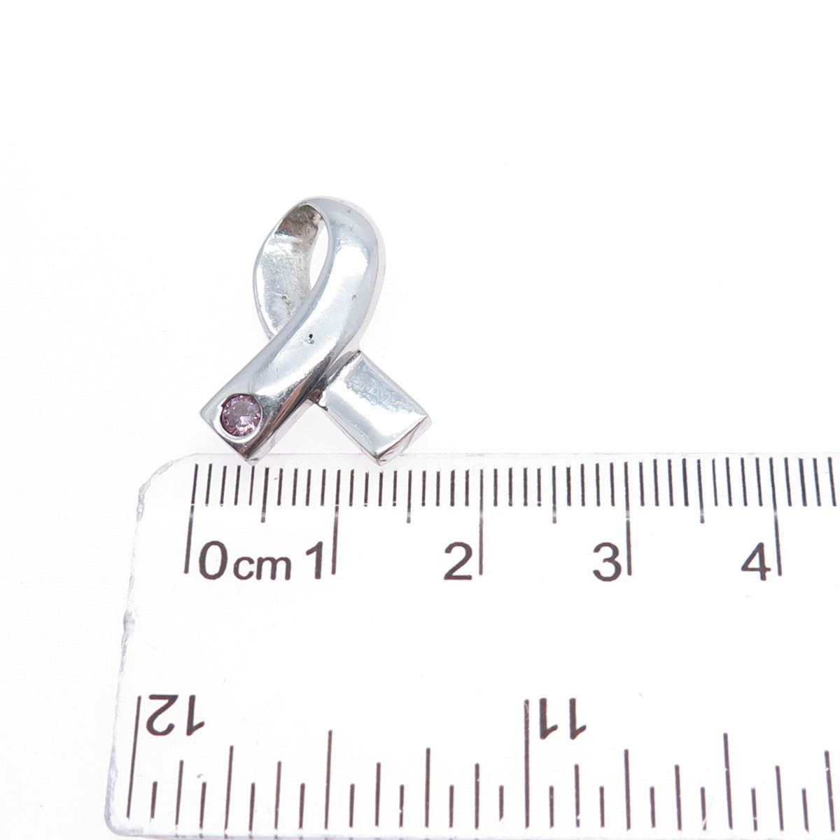 925 Sterling Vintage Pink C Z Breast Cancer Awareness Ribbon Mini Slide Pendant