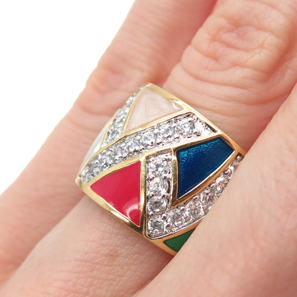 CHATEAU D'ARGENT 925 Sterling Silver Gold Plated Enamel & C Z Ring Size 6.25