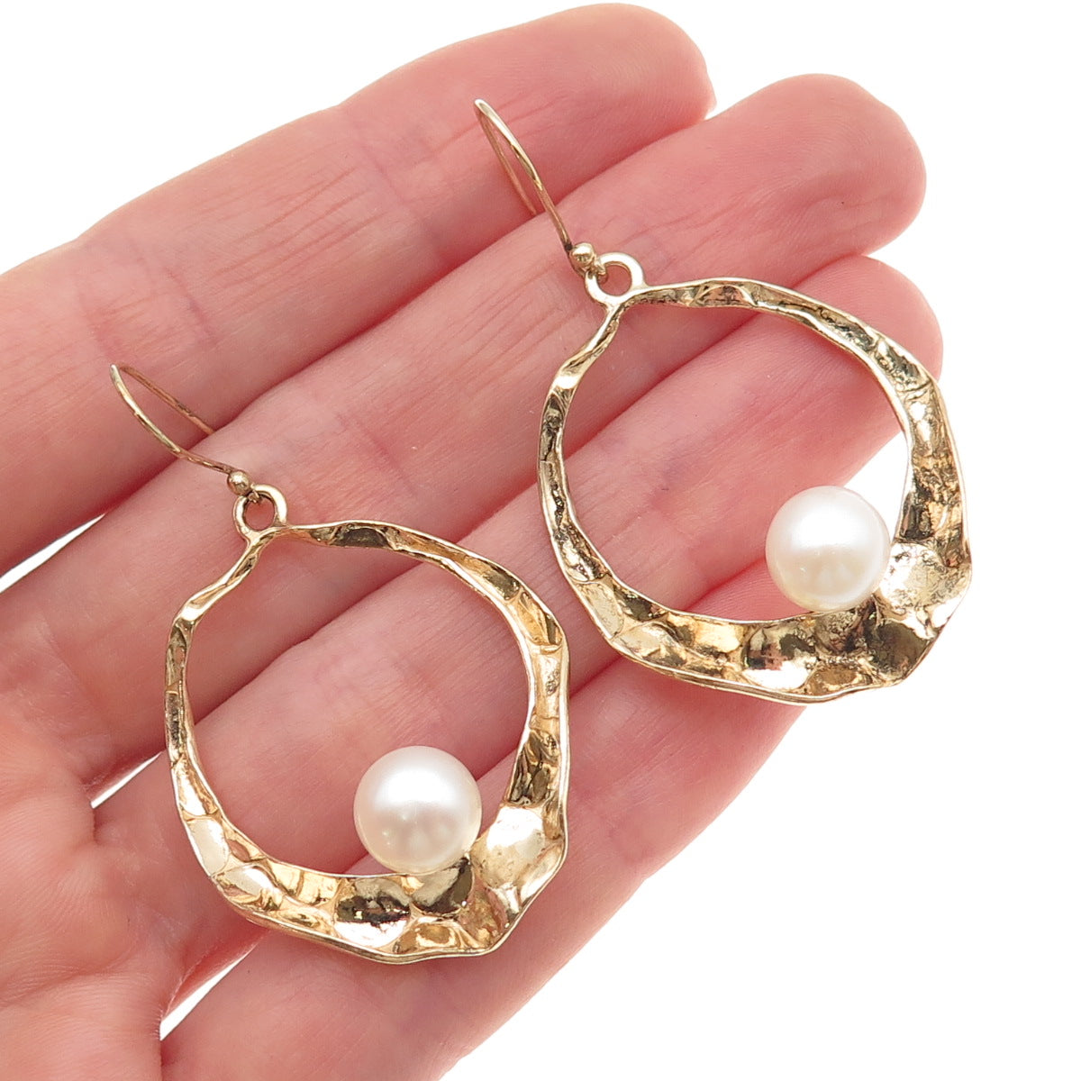 LIRM Sterling Silver Gold Plated Vintage Israel Real Pearl Modernist Earrings
