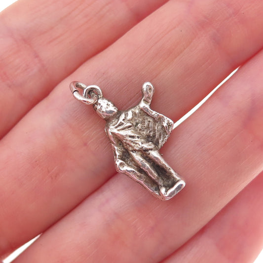 800 Silver Antique Art Deco The Little Prince Oxidized Charm Pendant