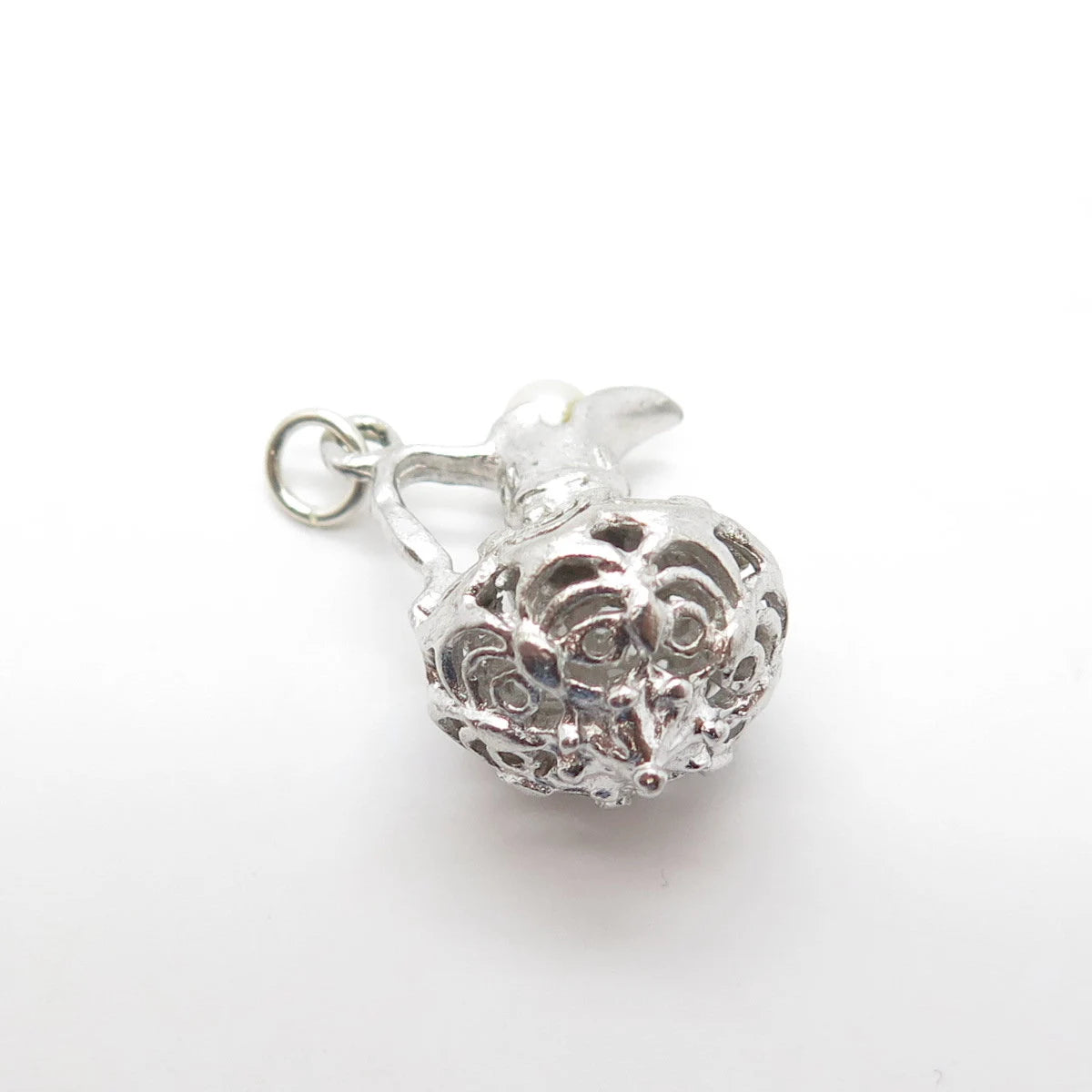 925 Sterling Silver Antique Art Deco Real Pearl Swirl Jug Charm Pendant