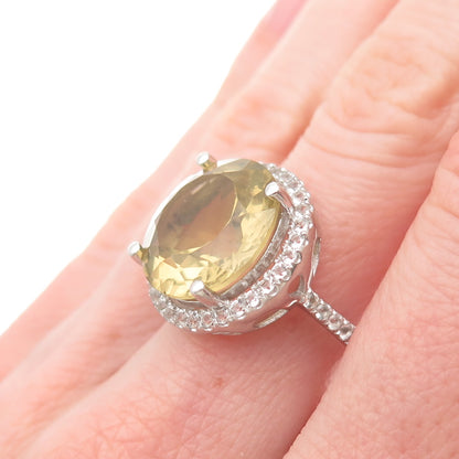 LUCAS LAMETH 925 Sterling Silver Real Citrine & White Topaz Ring Size 7.75
