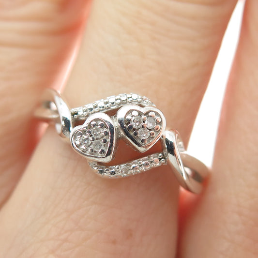 JASANI DESIGNS 925 Sterling Silver Real Diamond Couple Heart Ring Size 7