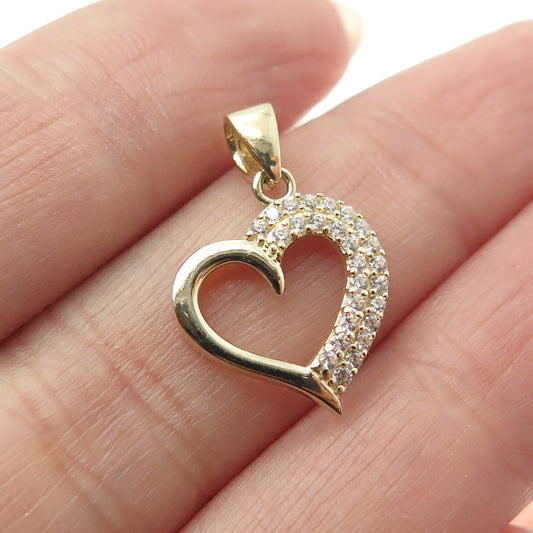 14K Yellow Gold Round-Cut C Z Heart Minimalist Charm Pendant