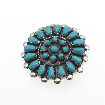 Old Pawn 925 Sterling Silver Vintage Southwestern Turquoise Pin Brooch / Pendant
