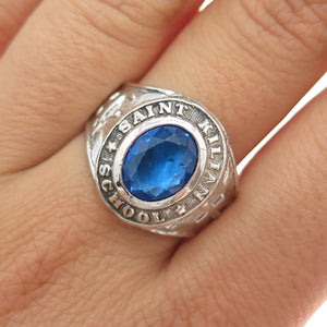 925 Sterling Silver Vintage 1972 Blue Glass St. Kilian School Ring Size 10