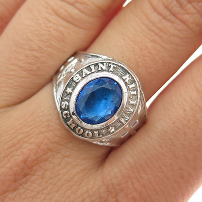 925 Sterling Silver Vintage 1972 Blue Glass St. Kilian School Ring Size 10