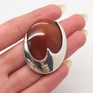 925 Sterling Silver Vintage Israel Real Agate Gem Oval Pendant