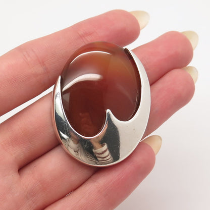 925 Sterling Silver Vintage Israel Real Agate Gem Oval Pendant