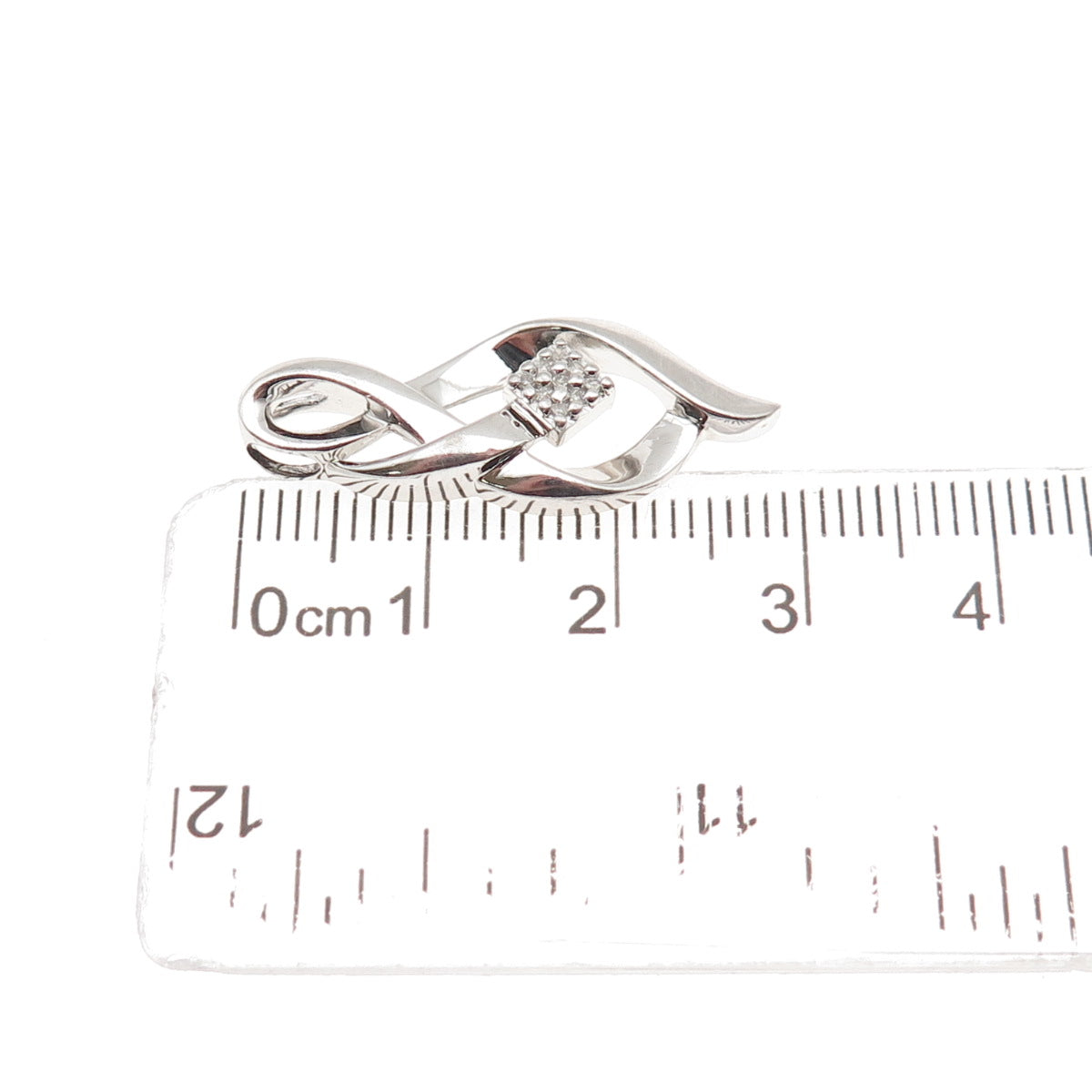 SUN 925 Sterling Silver Real Round-Cut Diamond Twisted Charm Pendant