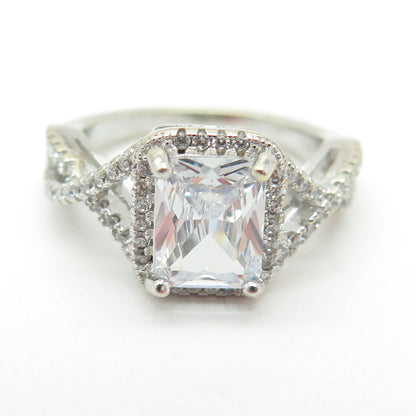 925 Sterling Silver Radiant & Round-Cut C Z Engagement Ring Size 8.5