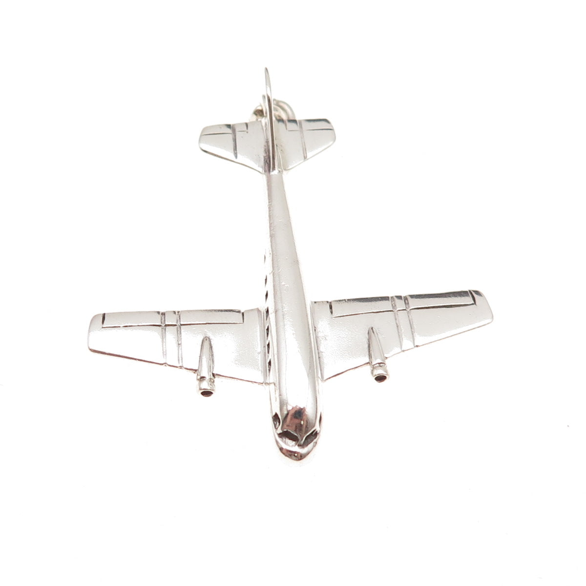 925 Sterling Silver Vintage Airplane Oxidized 3D Charm Pendant