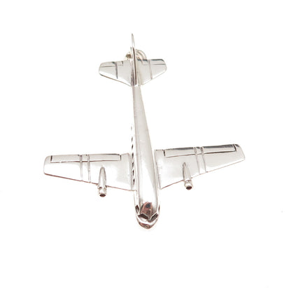 925 Sterling Silver Vintage Airplane Oxidized 3D Charm Pendant