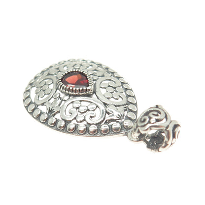 BERIA 925 Sterling Silver Pear-Cut Red Garnet Ornate Teardrop Pendant