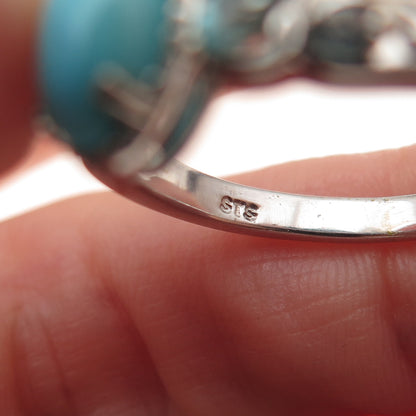 Chuck Clemency 925 Sterling Silver Real Turquoise & Blue Topaz Ring Size 8.25