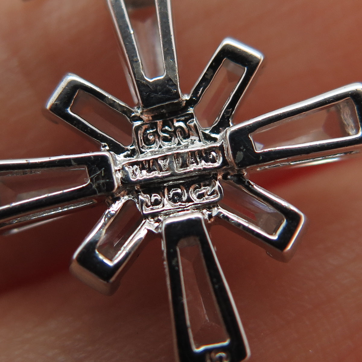 GSJ Gold Stone Sterling Silver Tapered Baguette & Round-Cut C Z Cross Pendant