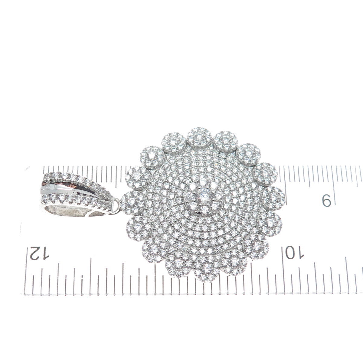 925 Sterling Silver Round-Cut C Z Floral Sparkle Pendant