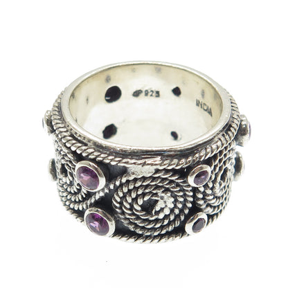 DOUG PAULUS Sterling Silver Vintage Real Amethyst Rope Swirl Band Ring Size 7.5