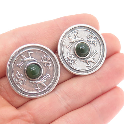 Heritage Museum Replicas 925 Sterling Vintage Real Jade Stork & Dragon Earrings