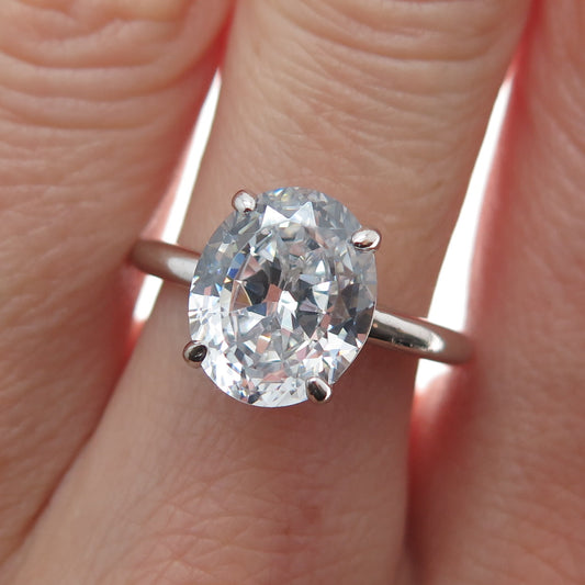 DSMK 925 Sterling Silver Oval-Cut Shaped C Z Engagement Ring Size 6.25