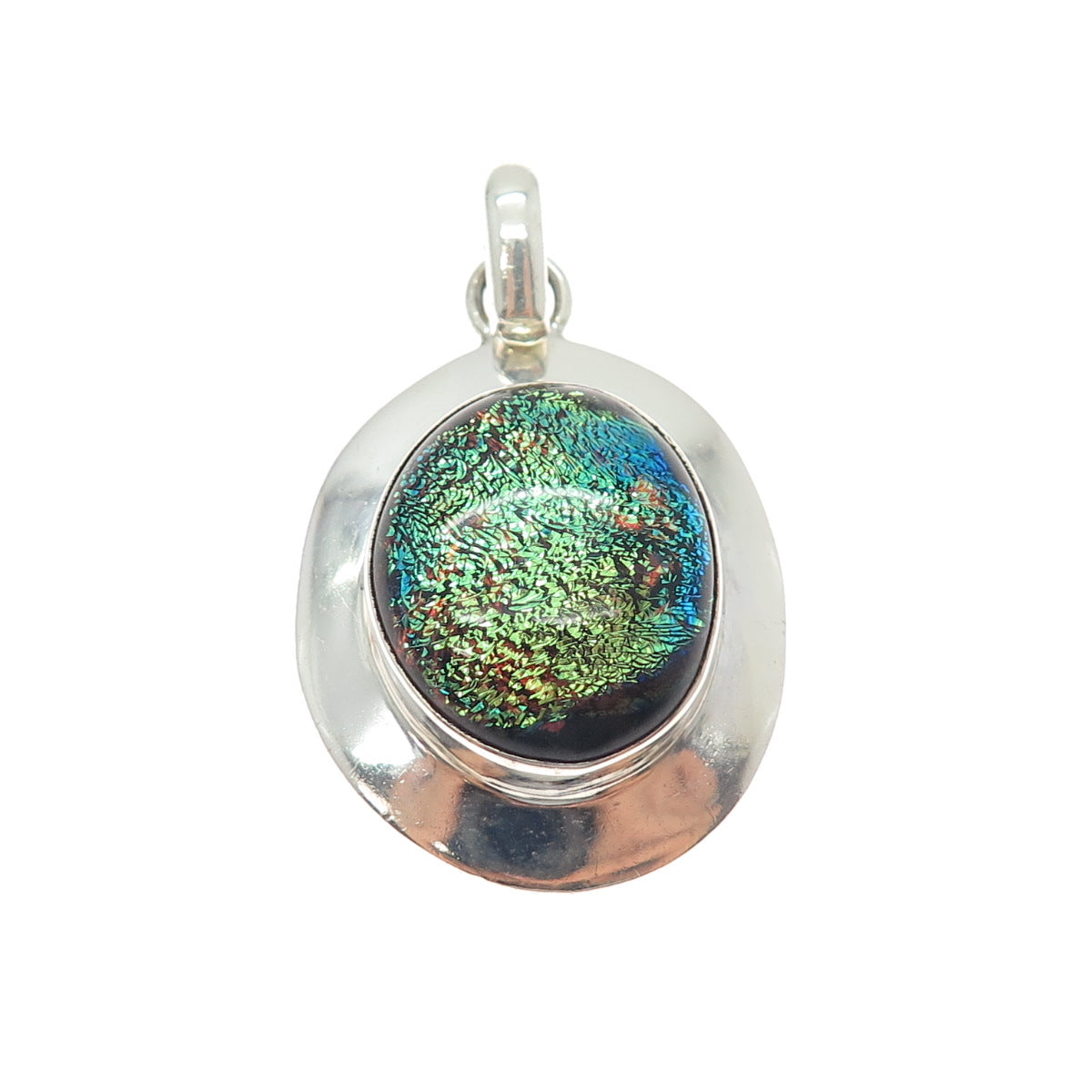 925 Sterling Silver Vintage Dichroic Glass Modernist Charm Pendant