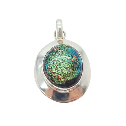 925 Sterling Silver Vintage Dichroic Glass Modernist Charm Pendant