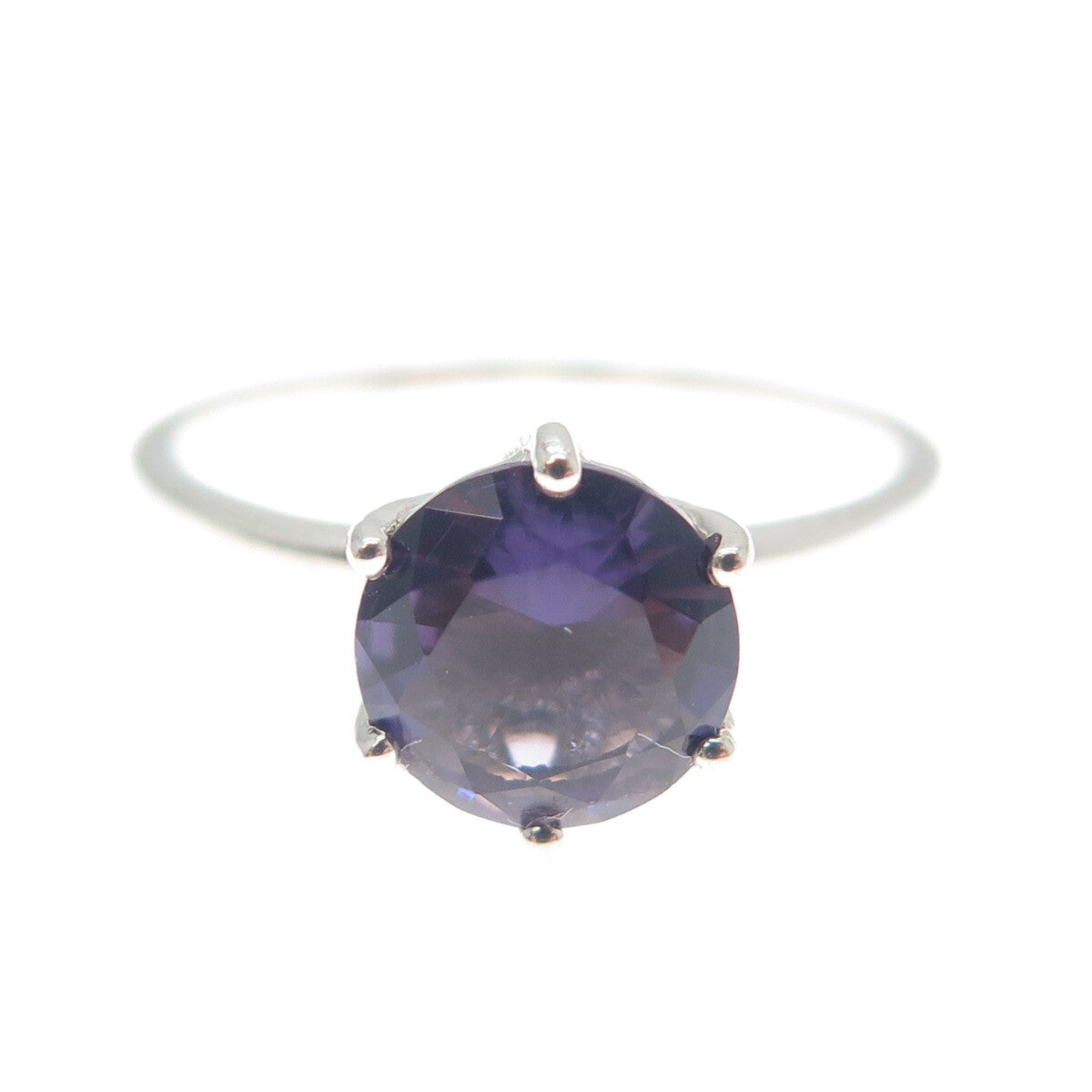 DAZZLERS 925 Sterling Silver Round-Cut Nano Amethyst Ring Size 9