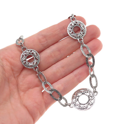 Carolyn Pollack 925 Sterling Silver Vintage Ornate Disc Chain Necklace 18"