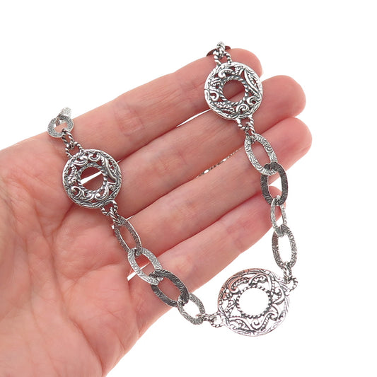 Carolyn Pollack 925 Sterling Silver Vintage Ornate Disc Chain Necklace 18"