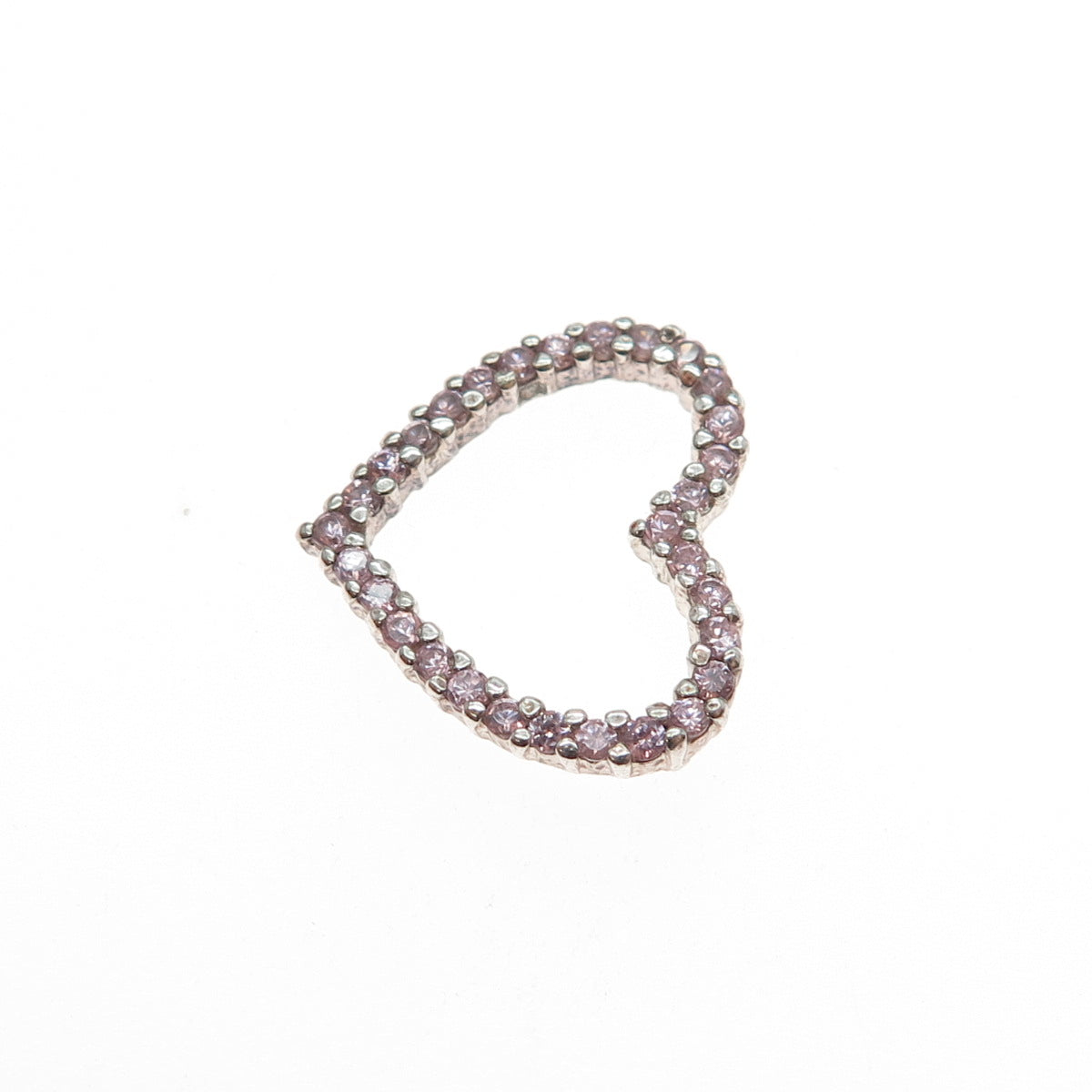 ROSS SIMONS Sterling Silver Round-Cut Pink C Z Heart Mini Slide Charm Pendant