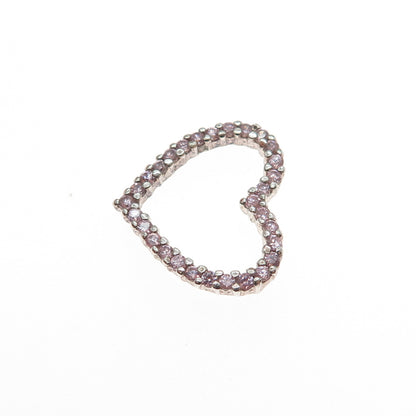 ROSS SIMONS Sterling Silver Round-Cut Pink C Z Heart Mini Slide Charm Pendant