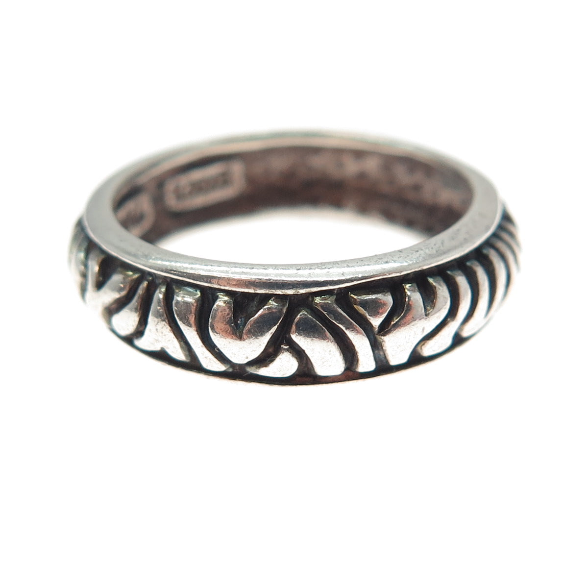 SX SALLY C 925 Sterling Silver Vintage Animal Pattern Oxidized Band Ring Size 7