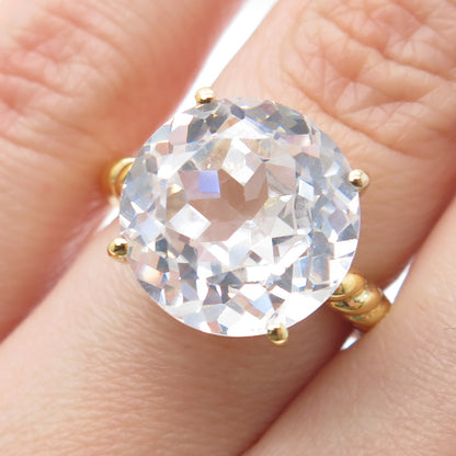 DSMK 925 Sterling Gold Plated Round-Cut C Z Twisted Engagement Ring Size 6