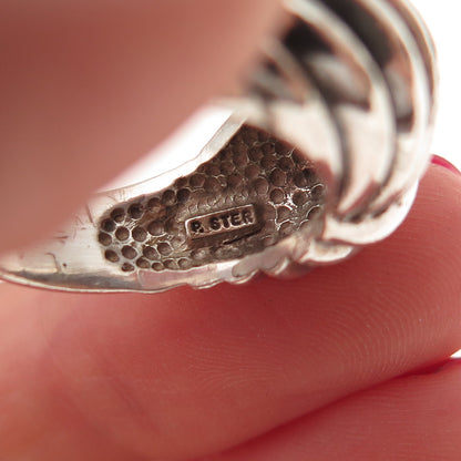 925 Sterling Silver Vintage Modernist Ribbed Oxidized Ring Size 7
