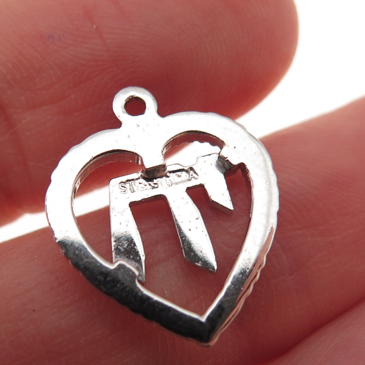 Theda 925 Sterling Silver Vintage Chai Judaica Heart Oxidized Charm Pendant