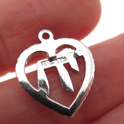 Theda 925 Sterling Silver Vintage Chai Judaica Heart Oxidized Charm Pendant