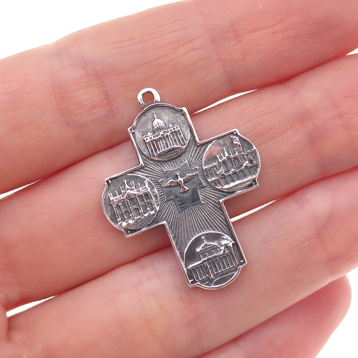 925 Sterling Silver Vintage Holy Year Jubilee 2000 Catholic Cross Charm Pendant