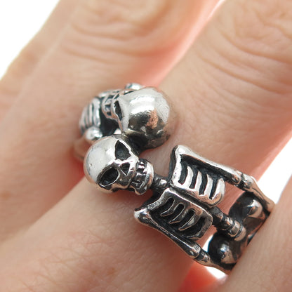 925 Sterling Silver Vintage Skeleton Biker Oxidized Ring Size 12.25