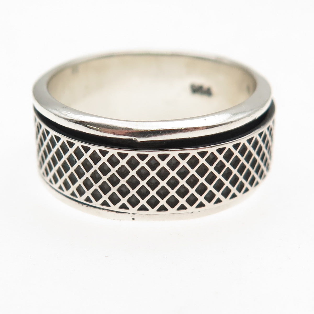 925 Sterling Silver Vintage Mesh Oxidized Rotating Band Ring Size 11.25